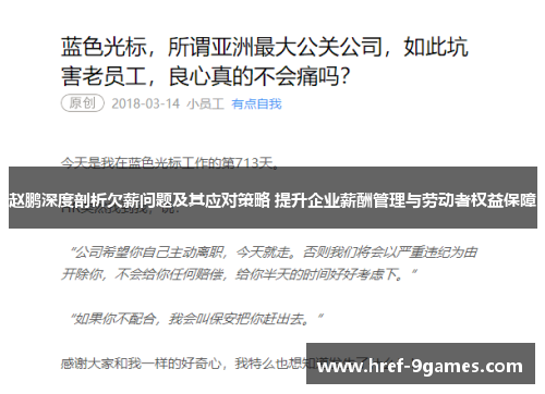 赵鹏深度剖析欠薪问题及其应对策略 提升企业薪酬管理与劳动者权益保障